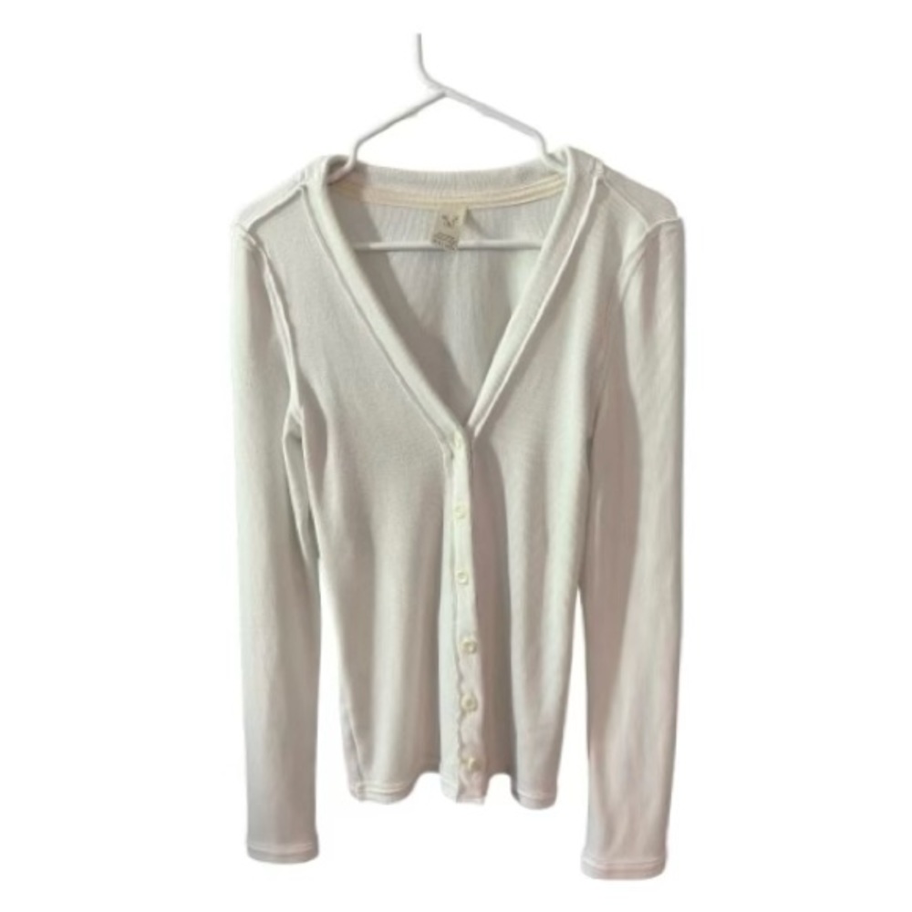 Free People White Lightweight Long Sleeve Button Up